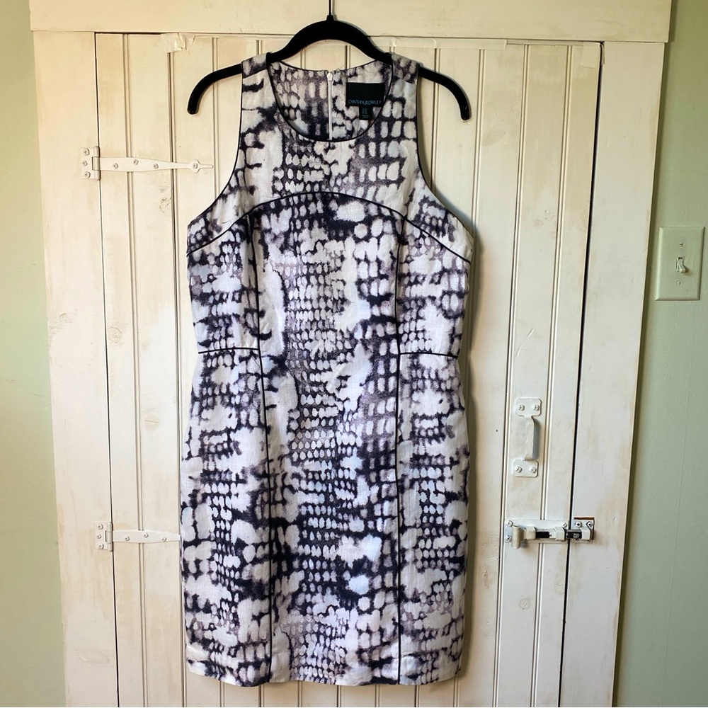 Cynthia Rowley Women’s Black & White 100% Linen Dress  Size 12 Abstract Print